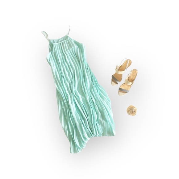 new Molly Bracken ❃ Pleated High Neck Chiffon Mini Sun Dress ❃ Baby Blue ❃ M L ❃ - Picture 10 of 16